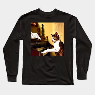 A Cat Concentrating On Reading The Sheet Music At The Piano Long Sleeve T-Shirt